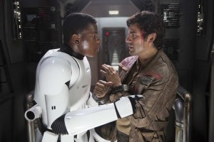 Finn (John Boyega) et Poe Dameron (Oscar Isaac), le Stormtrooper déserteur et le pilote de la Résistance. Photos David James 